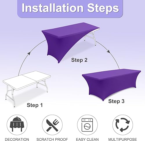 Miniatura 35 de ABCCANOPY Paquete de 2 manteles de elastano negro de 6 pies, elásticos, resistentes a las arrugas, reutilizables, para mesa plegable rectangular