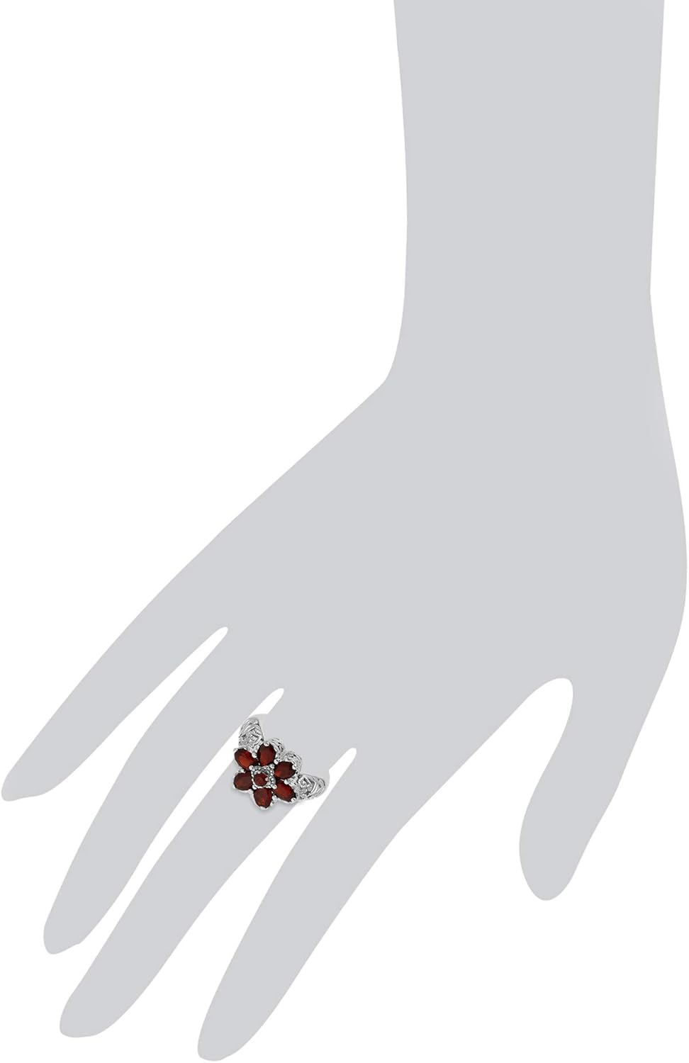 925 Sterling Silver Garnet Flower Ring