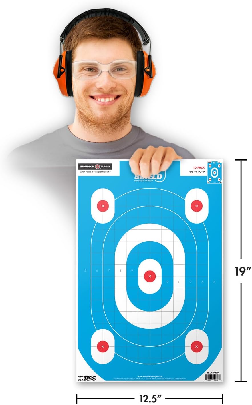 Thompson Target B27 Shield 12.5"x19" Ultra Bright Paper Shooting Targets for Gun Range Training