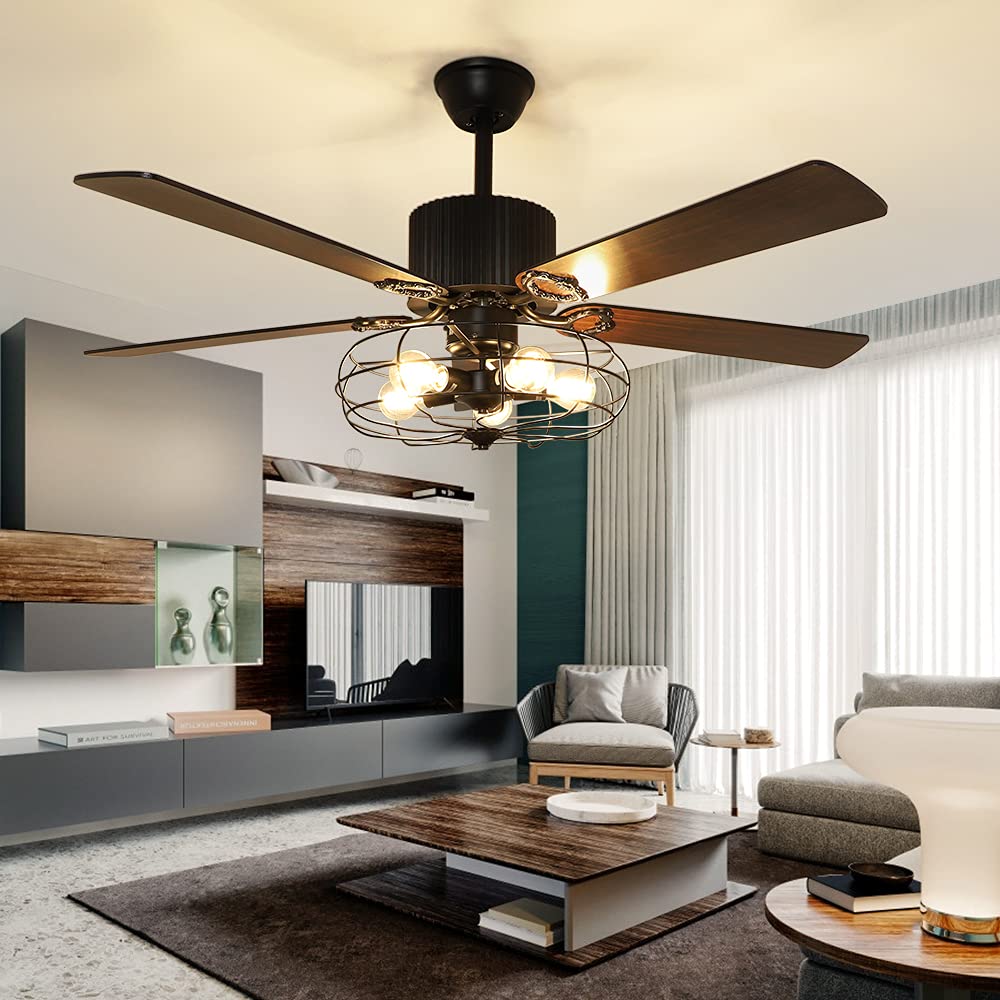Buy Depuley 52''Caged Industrial Ceiling Fan with Light, Farmhouse