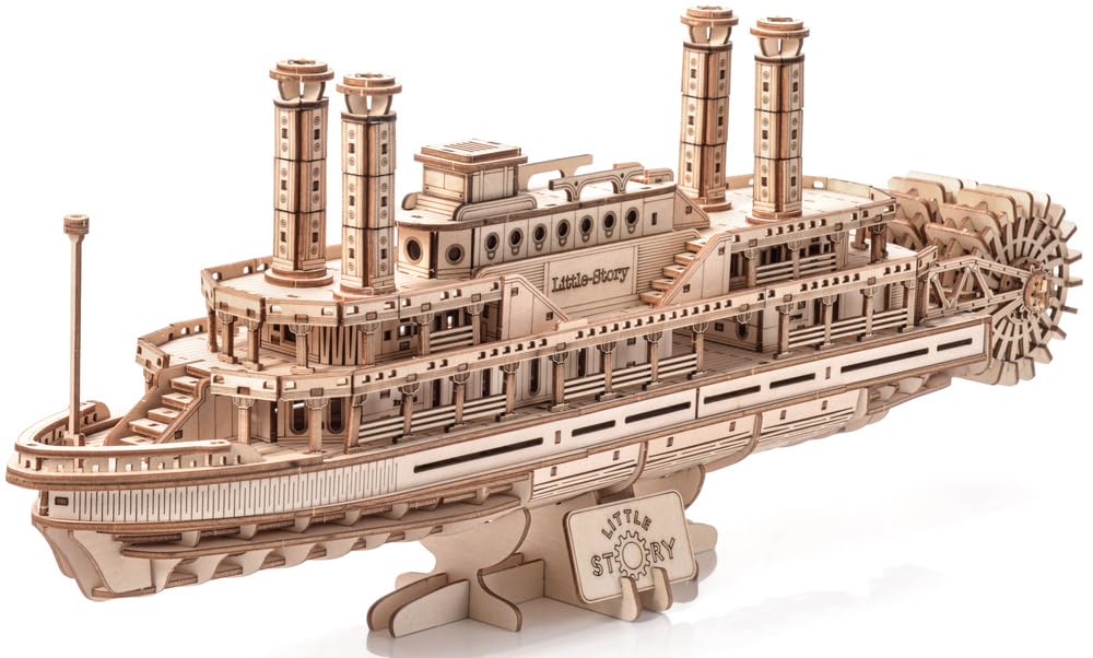 Little Story 3D Holzpuzzle Dampfschiff Holzbausatz Raddampfer Modellbau aus Holz - kreatives Bastelset zum Selbstbauen - Geschenk für Jugendliche und Erwachsene ab 14 Jahren