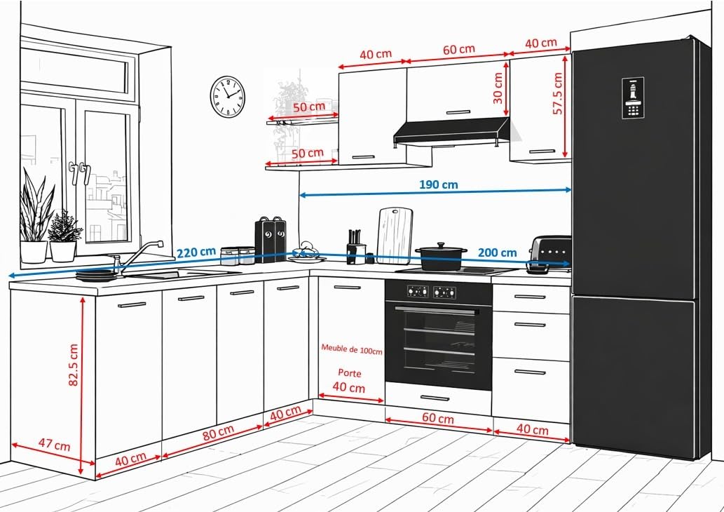 PEGANE Cuisine d'angle complète 200x220 cm, Meubles de Cuisine modulables Coloris Chêne Bernstein, Plan de Travail Non Inclus