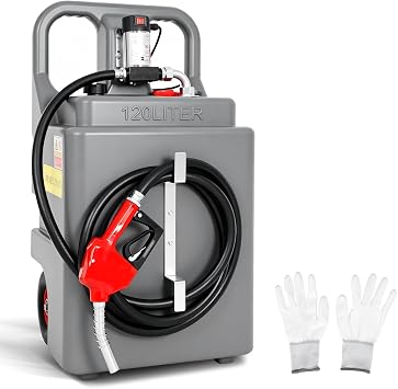 32 Gallon Diesel Fuel Caddy Tank with Pump | 10GPM Flow Rate, Portable Diesel Fuel Tank with 12V DC Self-Priming Electric Transfer Pump, Auto Nozzle, Sturdy Wheels