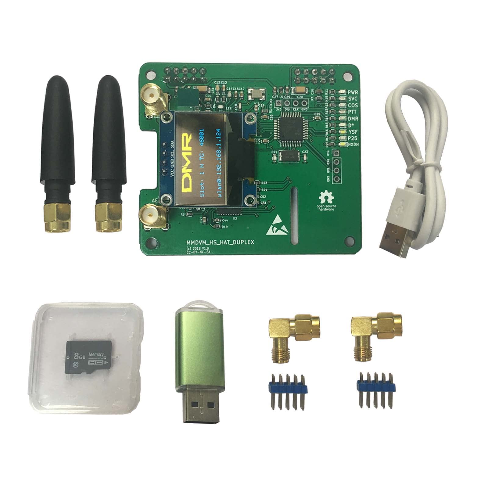 Upgraded Duplex mmdvm Hotspot Board Hat Two Timeslots Two Colors OLED Low BER 0 Offset TF Card Pi-Star Software Written Antenna