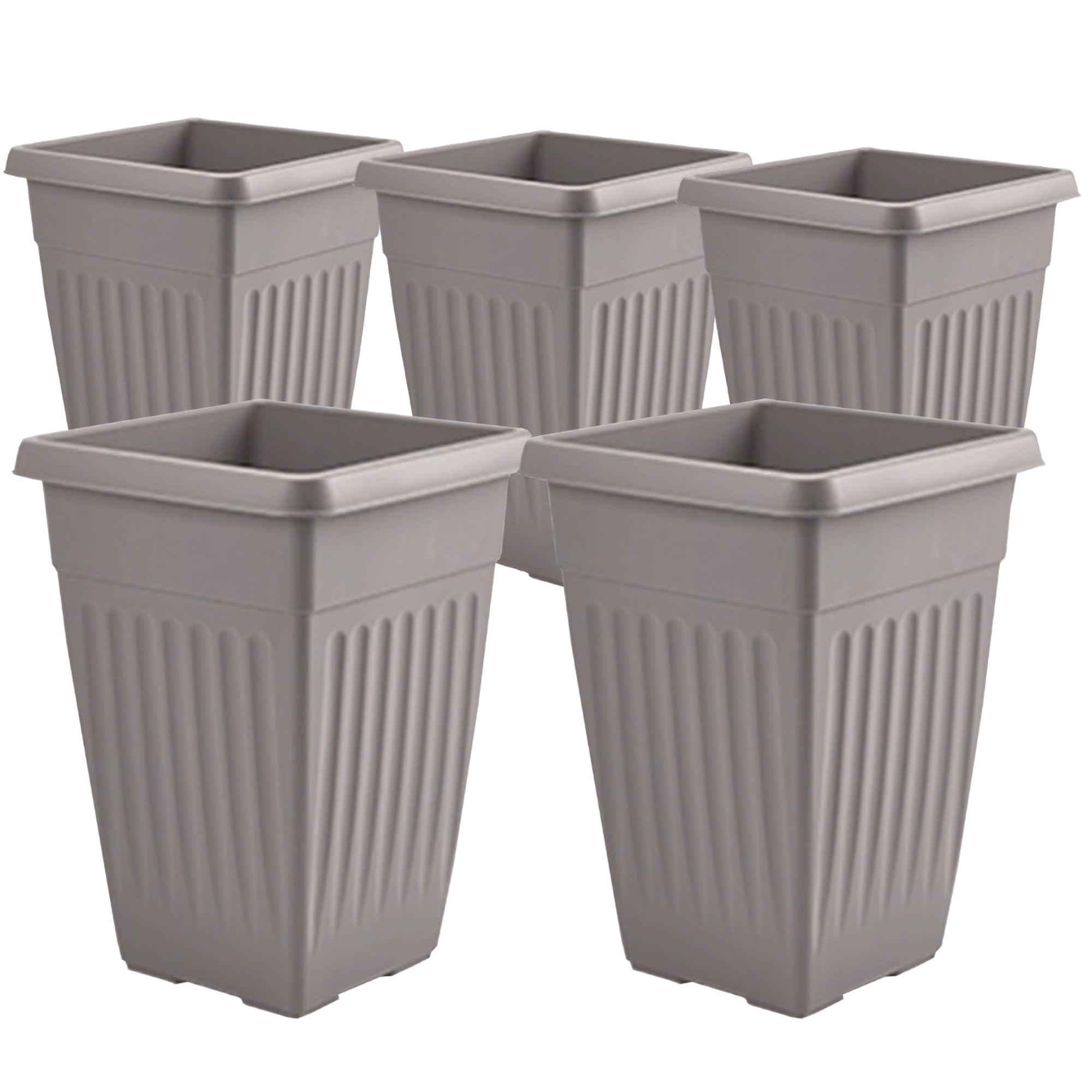 KetoBarrow Large Tall Planter Square Plastic Garden Flower Plant Pot for Patio Garden or Indoor Plants Stone Taupe (5)