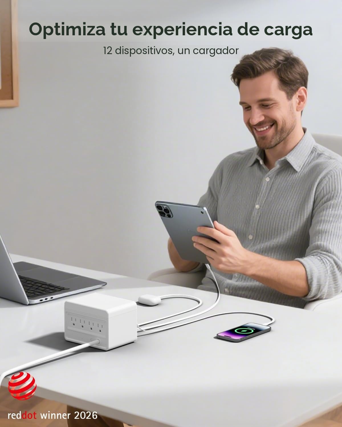 Gitryin Estación de carga de escritorio 12 en 1 con 4 cargadores de pared retráctiles, regleta de alimentación USB-C de 40 W con 4 CA, 4 USB C, 4 cables tipo C de 33.5 pulgadas, cable de extensión con