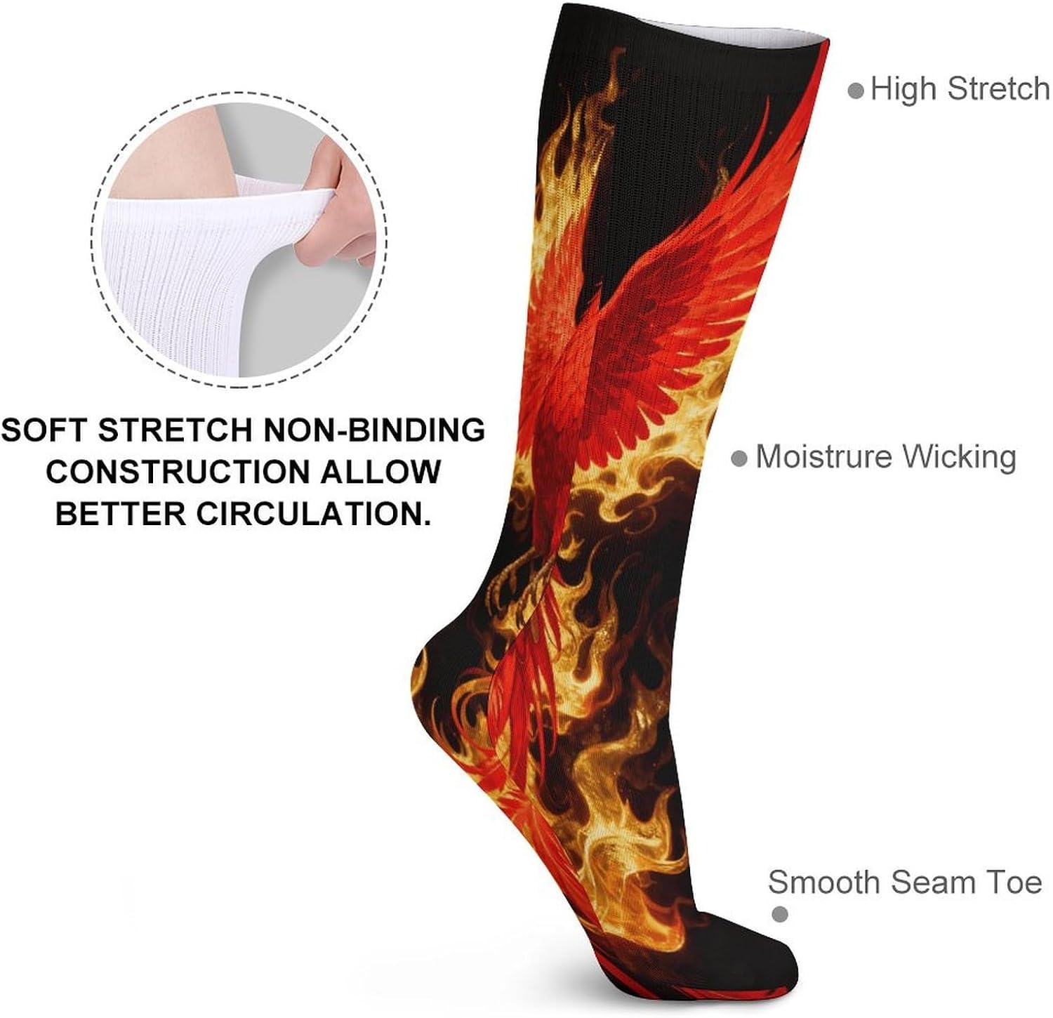 Phoenix Flame Crew Socks Casual Breathable Calf Socks | Cushion Running Athletic Socks Long Performance Breathable Sports Socks for Women Men