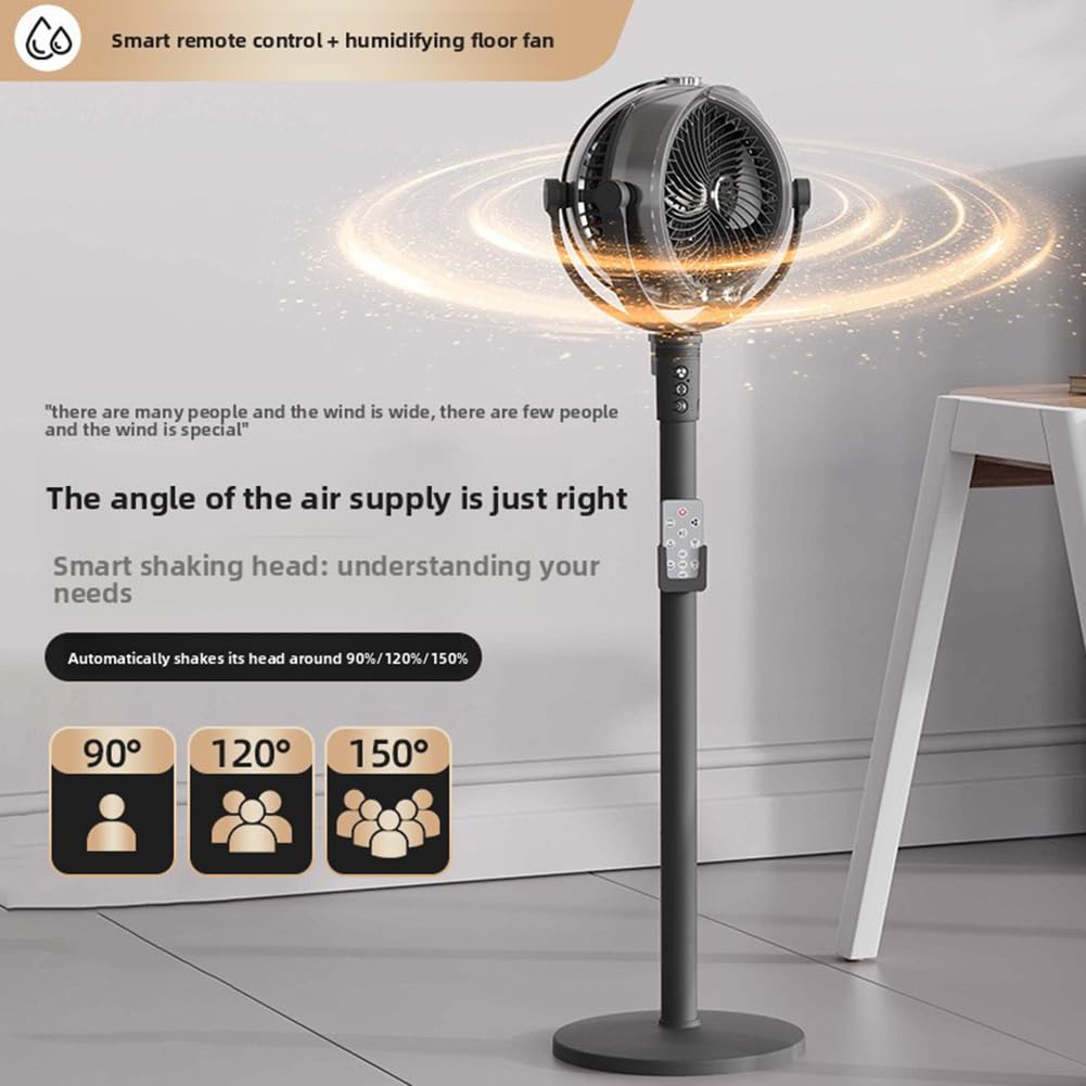 Ventilatore da terra per camera da letto, ventilatore a piedistallo a motore CC, umidificatore circolatore, 4 velocità, ventilatore a piedistallo regolabile in altezza con telecomando, per