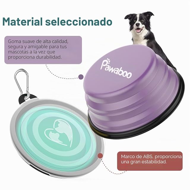 Foto 7 de 7 de Pawaboo [2PZS Cuencos de Viaje de Silicona con Tapas para Perros Gatos con 1Litro de Capacidad, Alimentador…