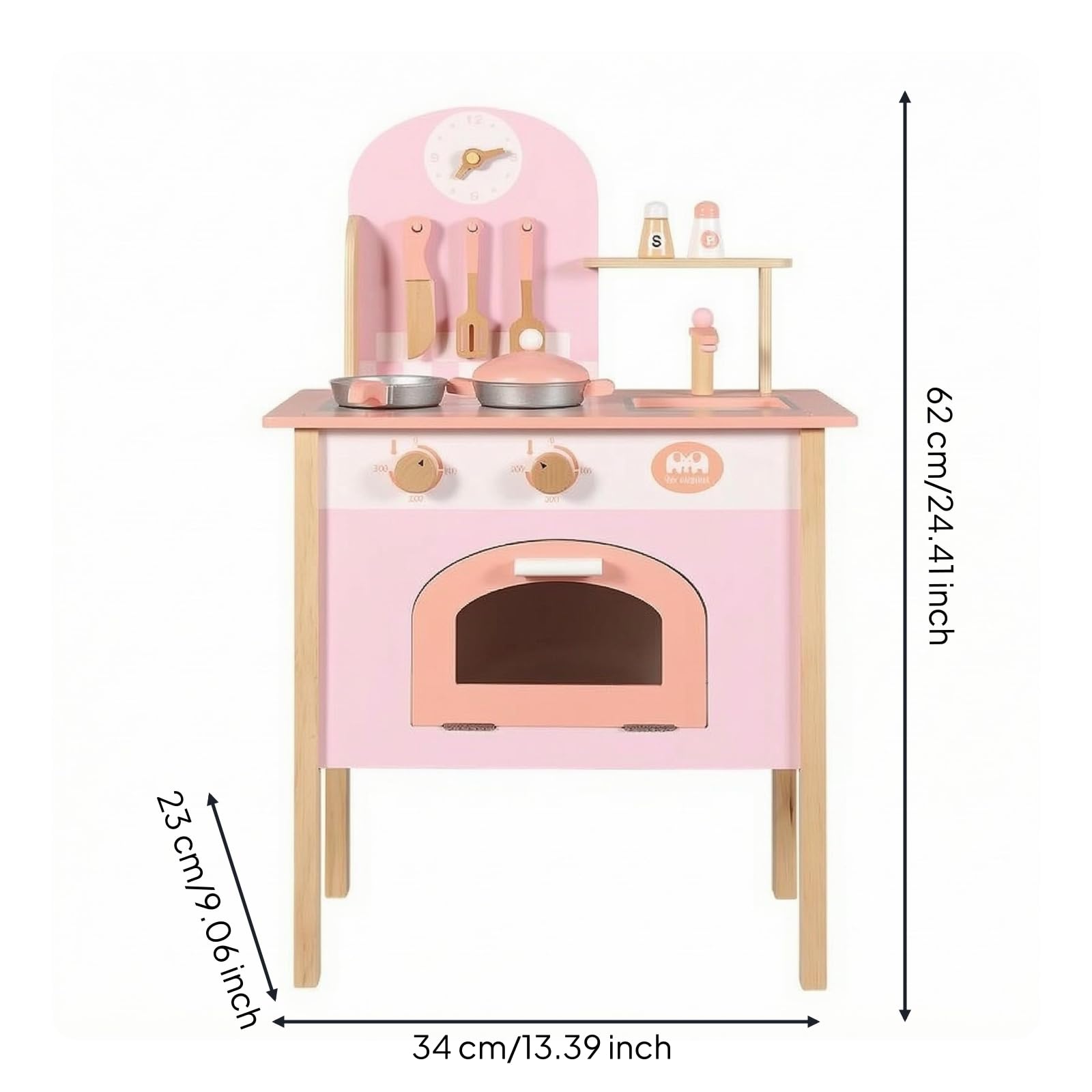 Colcolo Cucina Giocattolo in Cucinino Fornelli Lavello Forno Anta Manopole Accessori Pentole E Mestoli Struttura Solida in Legno Acciaio Adatta per Gioco, Rosa