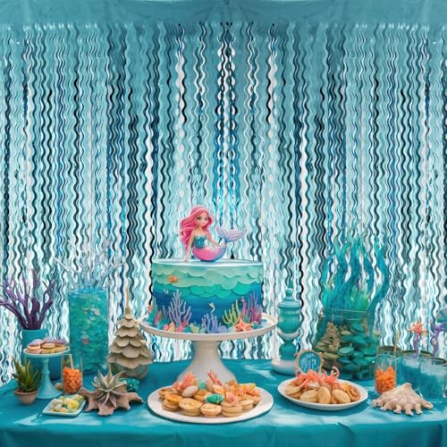 Image of GOER 1 Pack Metallic Tinsel Foil Fringe Curtains for Party Photo Backdrop Wedding Decoration Matte Light Blue