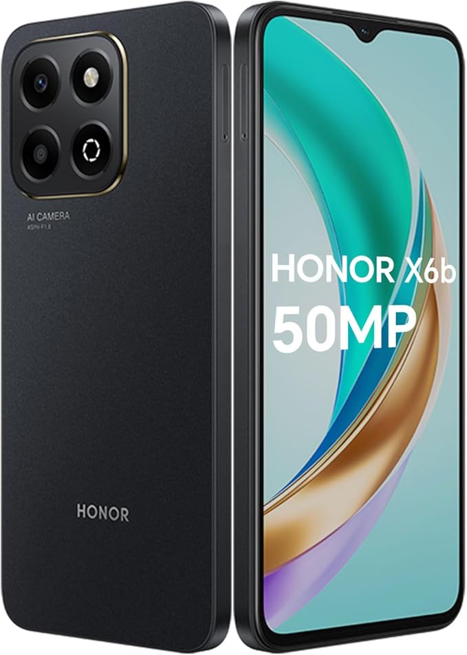HONOR X6b 4G Smartphone 4GB 128GB, Cámara de 50MP, 5200mAh Batería, 6.56" 90Hz TFTLCD, Android 14, Dual Sim, NFC, Negro