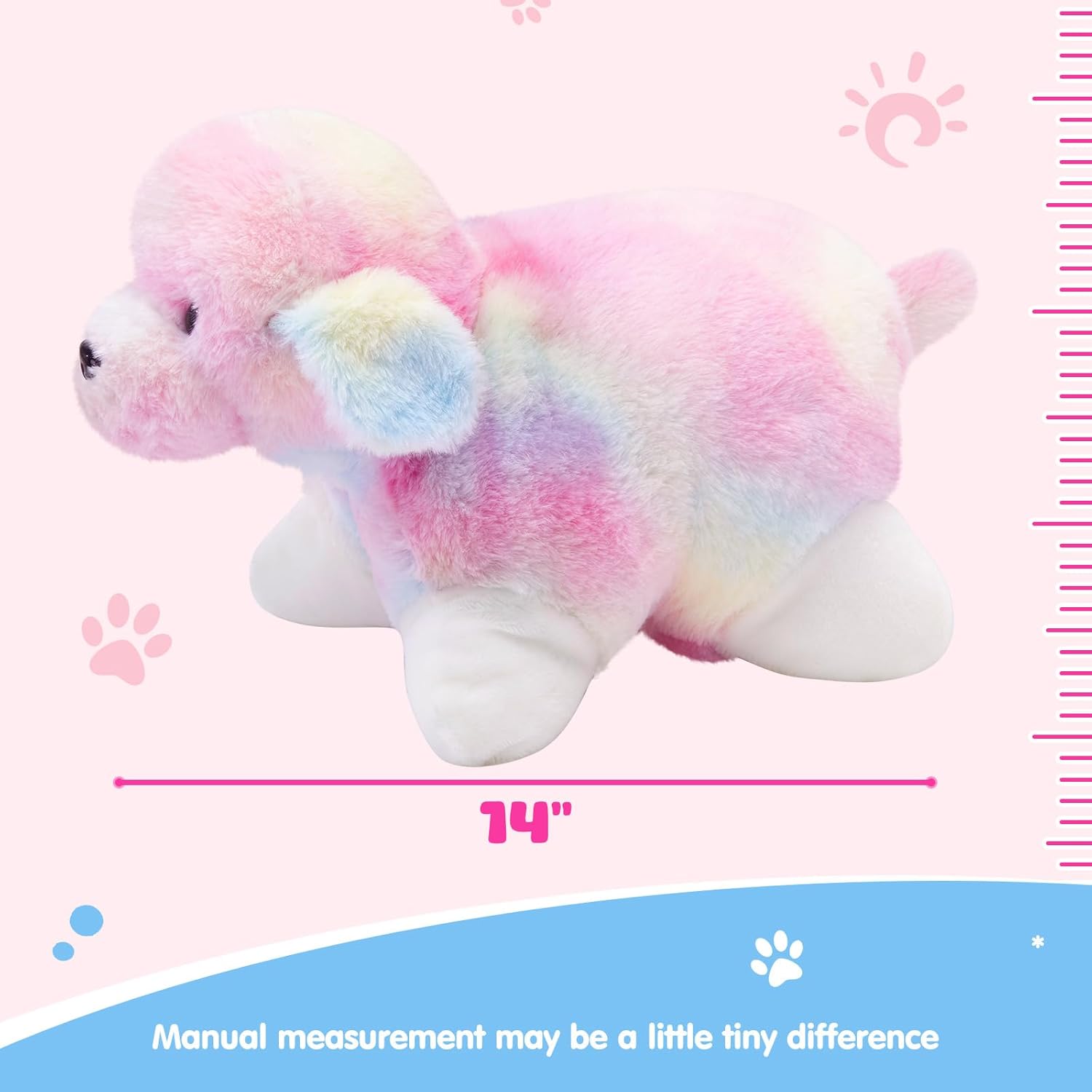 Glow Guards 14" Rainbow Dog Plush Pillow, Cute Stuffed Animal Soft Lovely Colorful Toy, Bedtime Sofa Decors, Christmas Birthday Children's Day Hoilday Gift for Toddler Kids Boys and Girls
