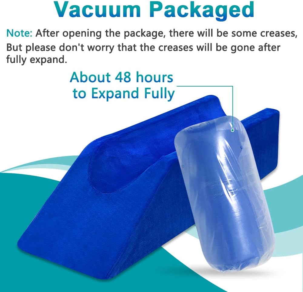 Leg Elevation Wedge Pillow Knee Leg Rest Pillow for Sleeping Post Surgery Knee Support Foam Bed Wedges Legs Bolster Foot Elevation After Surgery Pillow Positioning Wedge Cushion (Blue, 65cm Long)