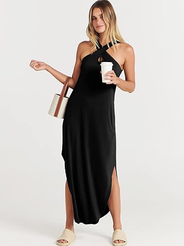 Miniatura 7 de ANRABESS Vestido de playa casual suelto sin mangas para mujer, vestido de playa con abertura cruzada lateral para verano