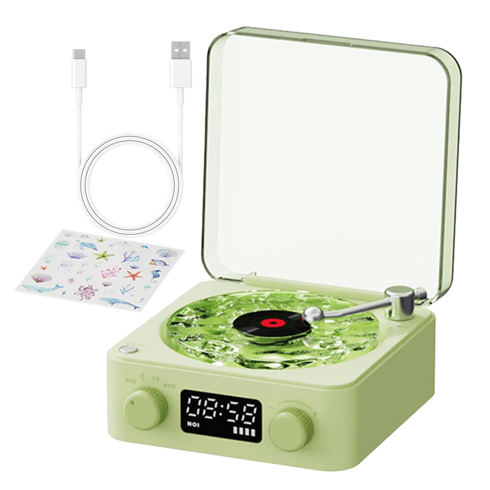Giradischi Vintage - Giradischi in Vinile, Giradischi con illuminazione | regolabile Btt | Giradischi ABS trasparente con ad acqua dal design elegante, giradischi da 1500 ma con altoparlanti per