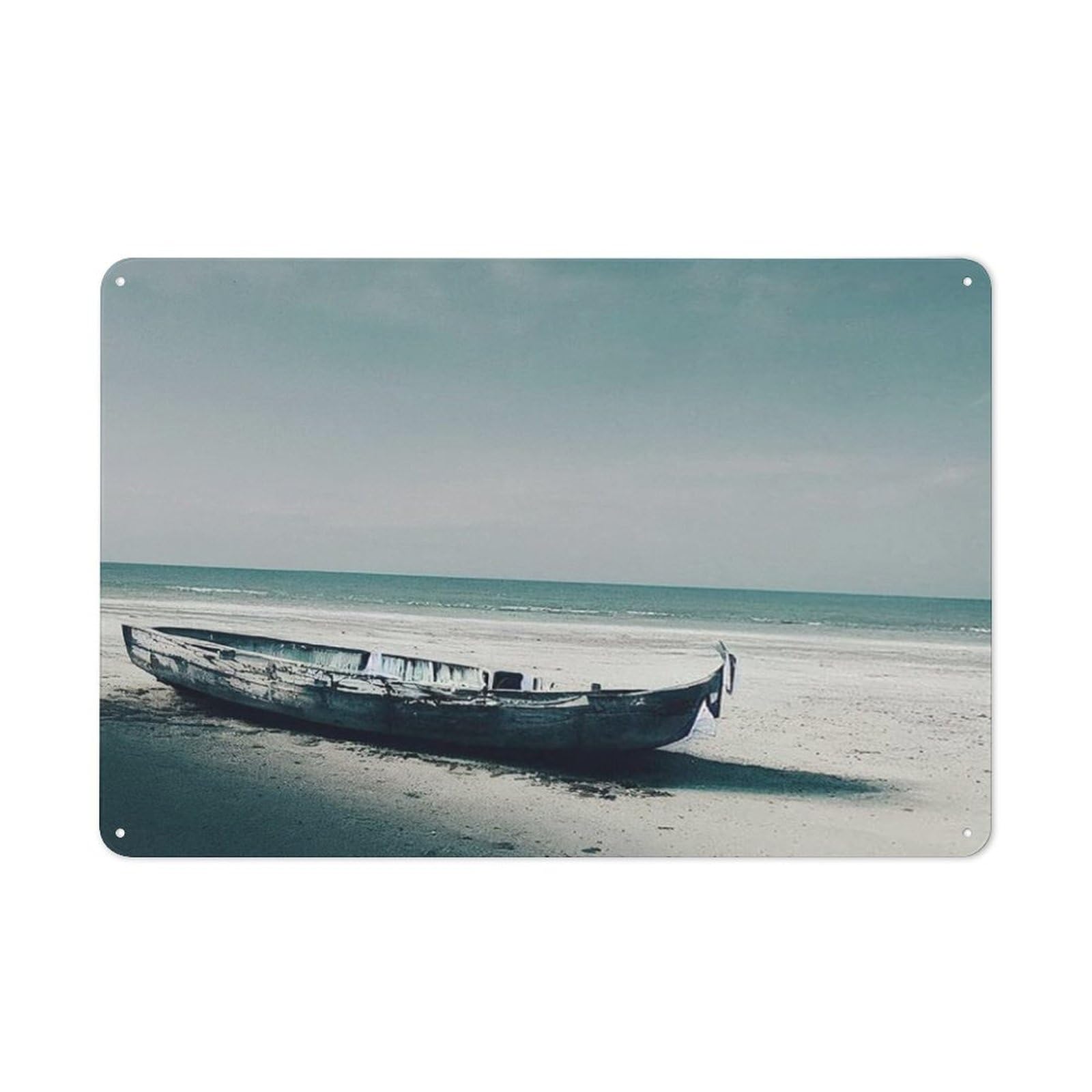 Rustic Metal Tin Sign, Seaside Boat Print, Kitchen Courtyard Casual Home Wall Decor 12x8 Inch