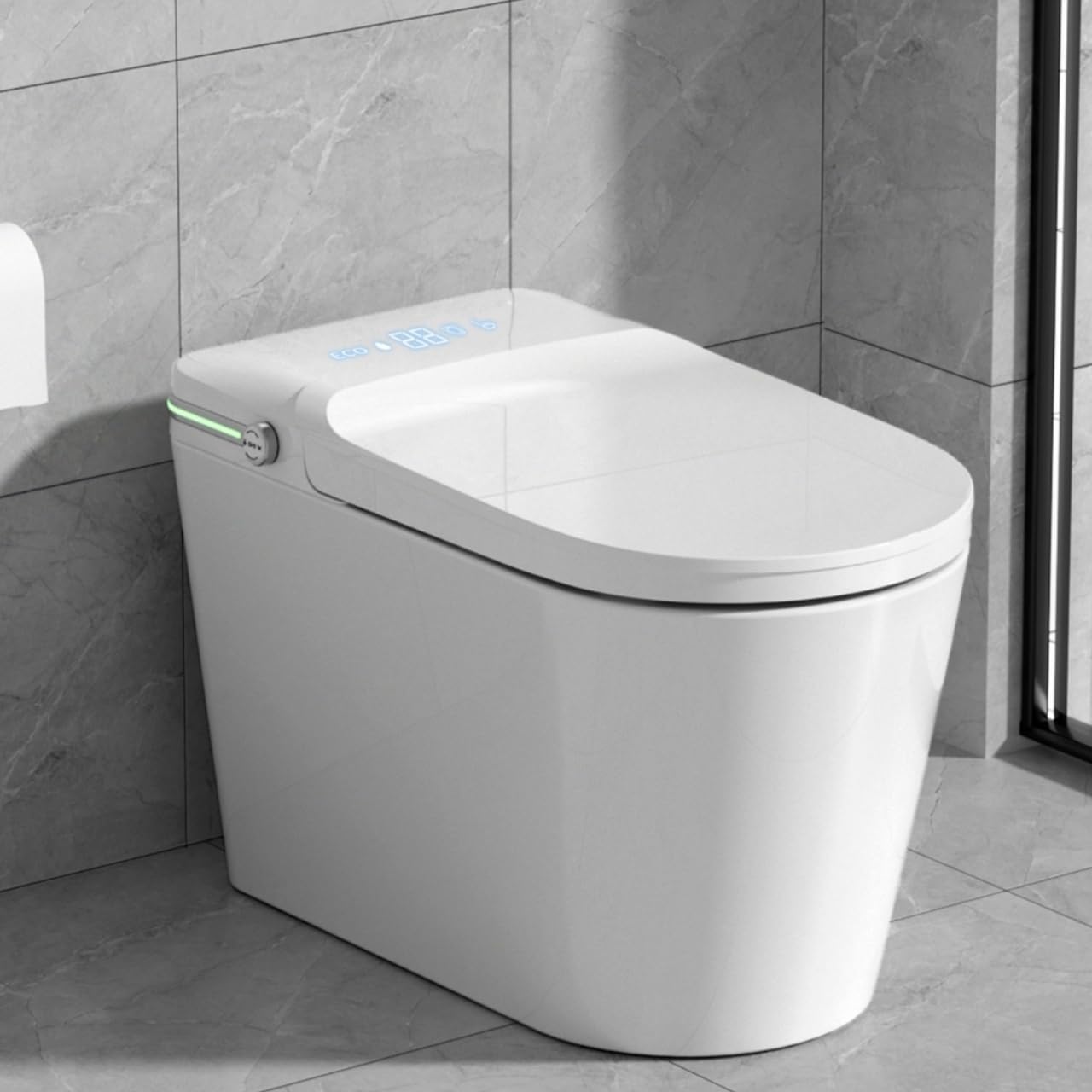 Smart Toilet with Bidet,One Piece Bidet Toilet for Bathrooms with Heated Toilet Seat & Foot Sensor Operation,Warm Water Sprayer & Dryer,Remote Control, Night Light