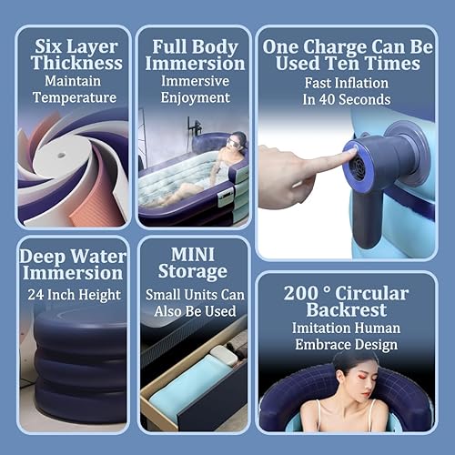 Miniatura 3 de Bañera inflable plegable portátil con bomba de aire eléctrica, bañera ecológica para cabina de ducha, diseño de cubierta de baño de una pieza con