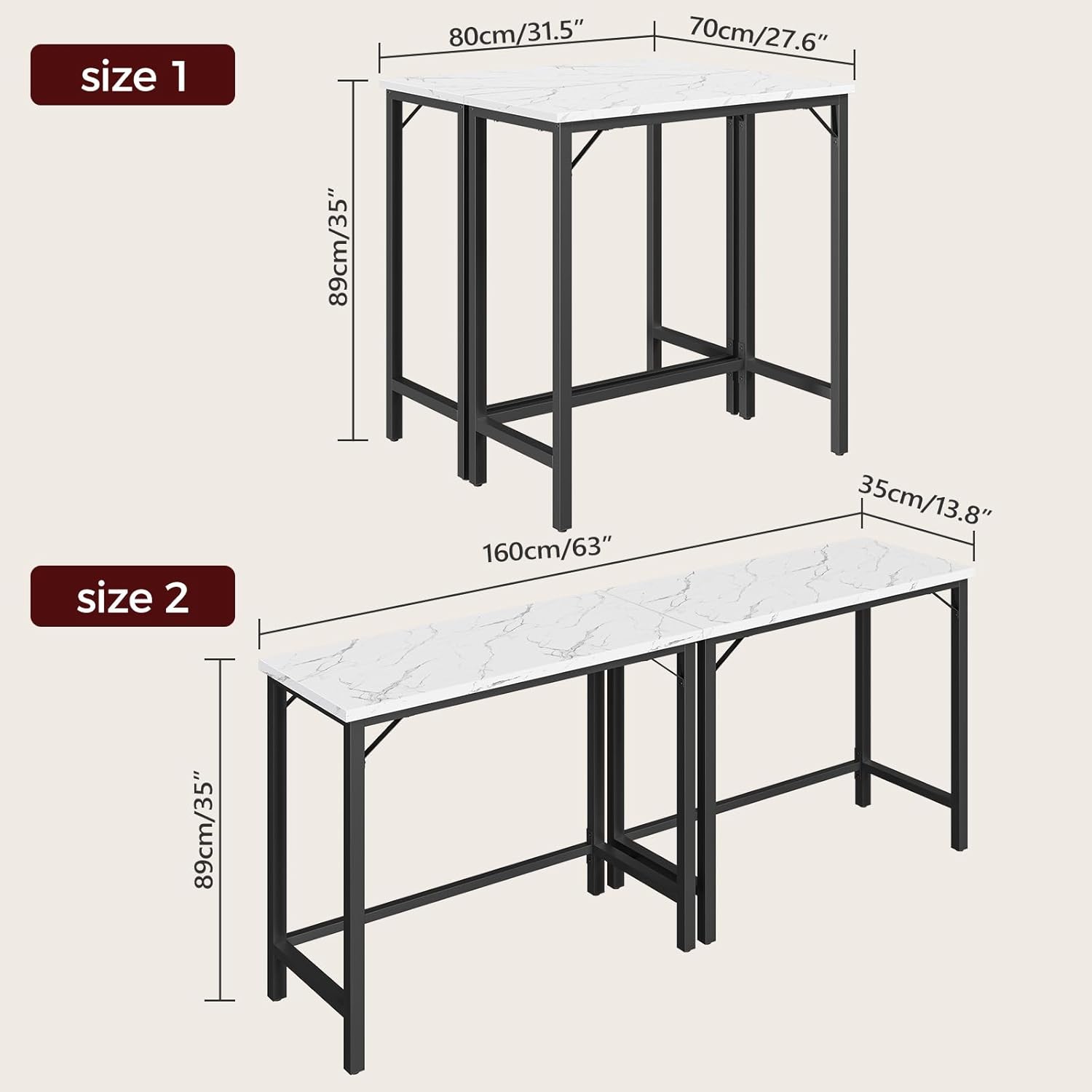 Narrow Bar Table, 63-Inch Pub Table for Dining Room, Counter Bar Tables with Sturdy Metal Frame, Connectable Bar Table, Multifunctional Console Table, Marble and Black BTHM1601