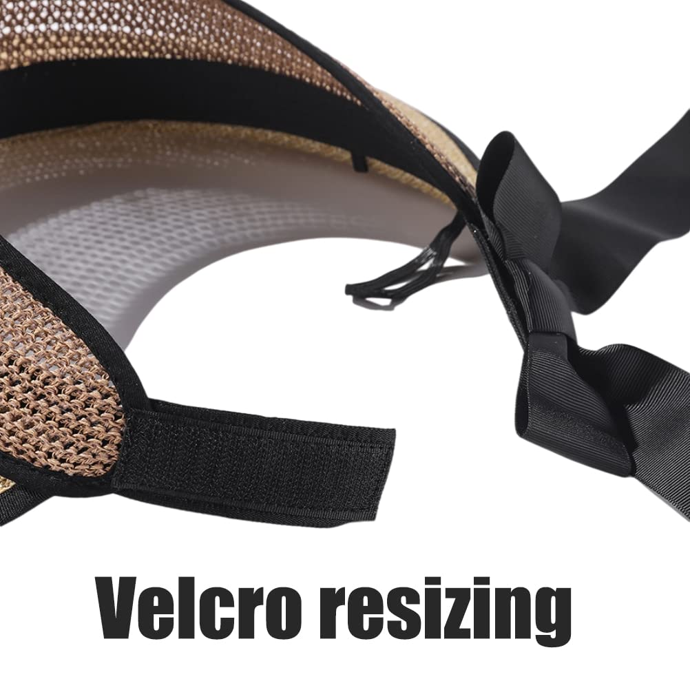 Sombrero de visera solar, visera plegable de paja para mujer, protección solar, ala ancha, lazo vacío, transpirable, sombrero de playa de verano, paja de ala ancha para mujer