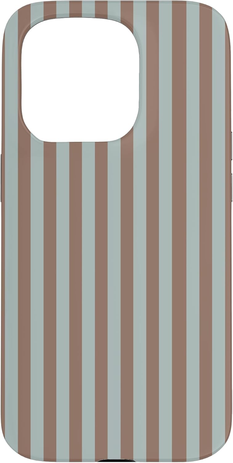 Mocha and Sage Green Stripes Geometric Vertical Line Pattern Case for iPhone 15 Pro
