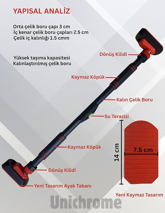 Yeni Nesil 95-125cm Koridor Barfiksi Barfix Aleti Çubuğu Çekme Barı Demiri Bar Kapıya Uygun Değildir