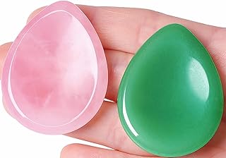 QINJIEJIE 2 PCS Rose Quartz Green Aventurine Healing Crystals Rock Set Hand Carved Thumb Crystal and Healing Stones Palm Pocket Worry Stone Chakra Crystals Stones Polished Gemstone Holiday Gift