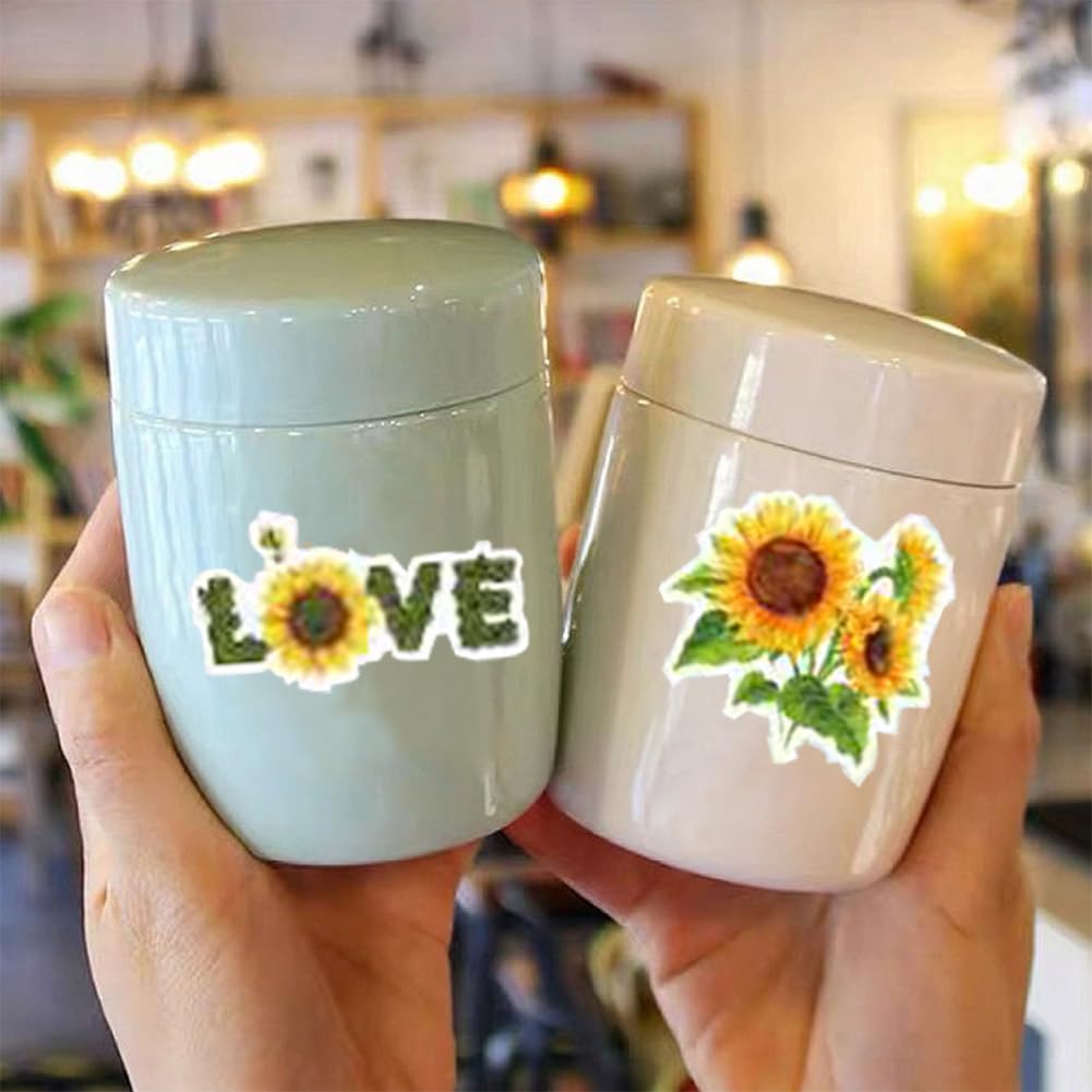 Sunflower Stickers, 50 Pcs Sunflower Waterproof Vinyl Stickers for