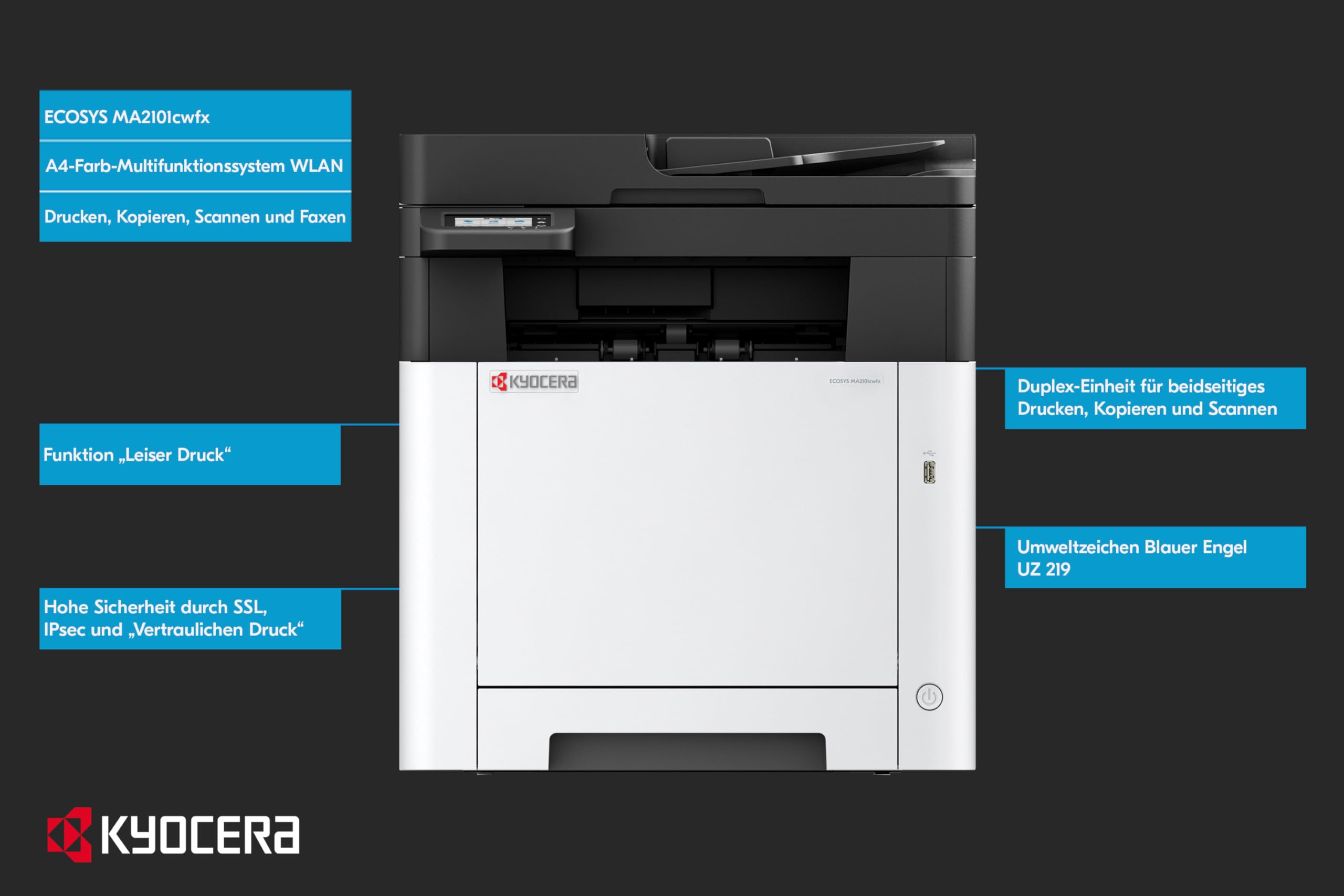 Kyocera Ecosys MA2101cwfx/Plus Farblaserdrucker Multifunktionsgerät WLAN. Drucker Scanner Kopierer – Bild 3