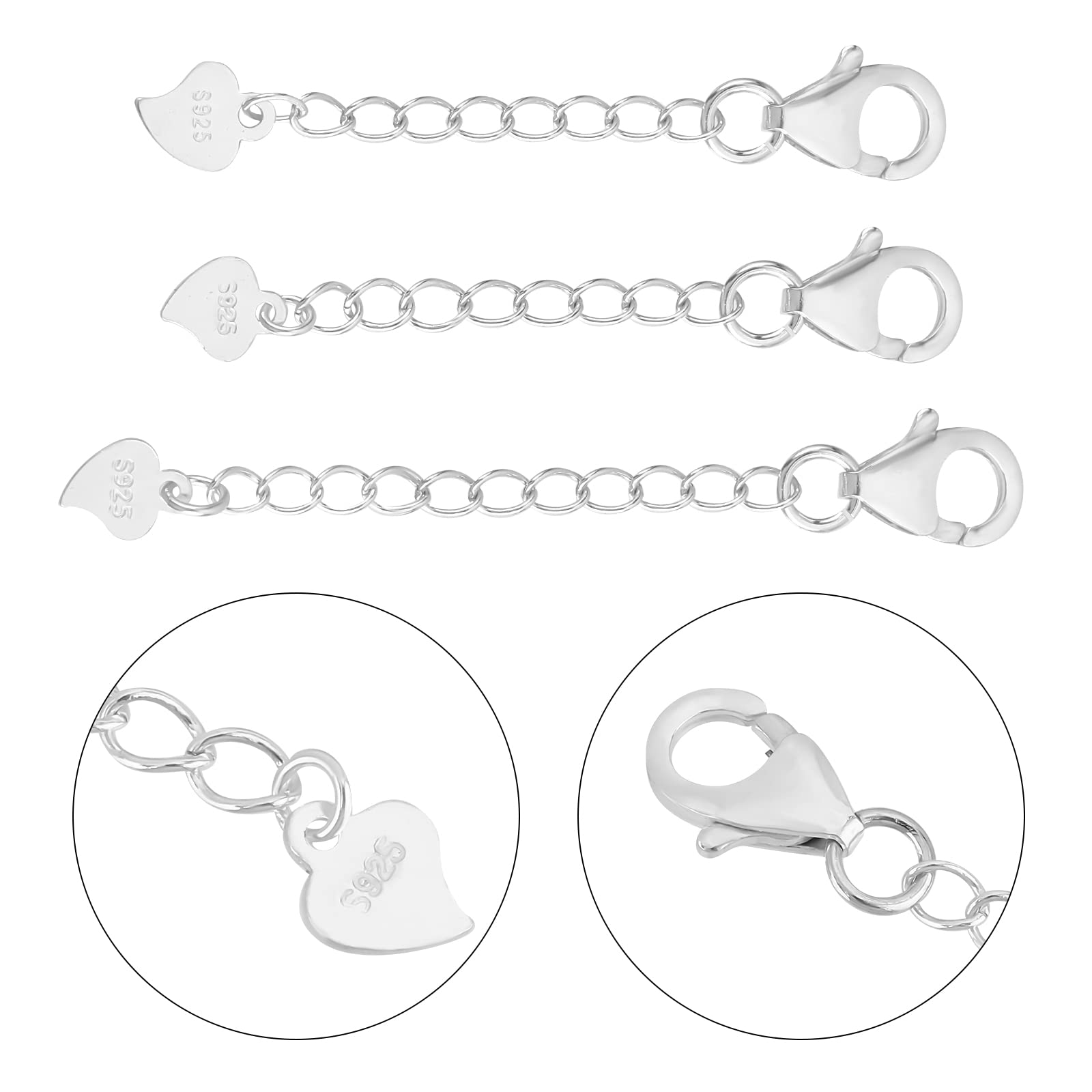 3 Estensori Per Collana In Argento Sterling - Lunghezze Diverse Con Fermagli A Aragosta - Foto 7