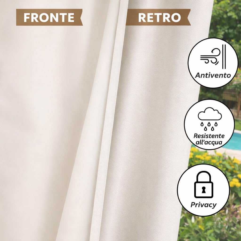 PARAMAISON Tenda per Esterno Impermeabile e Oscurante First2, per Gazebo e Pergolato, Idrorepellente | 150 x 220 cm - Panna| con Bretella Foderata
