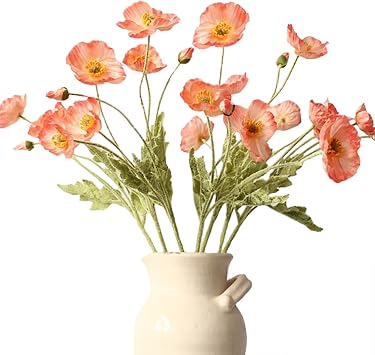 Emivery 6pcs Pink Poppy Flowers Artificial Poppies Wedding Bouquet Silk Poppy Flowers Table Centerpiece for Home Wedding Party Decoration