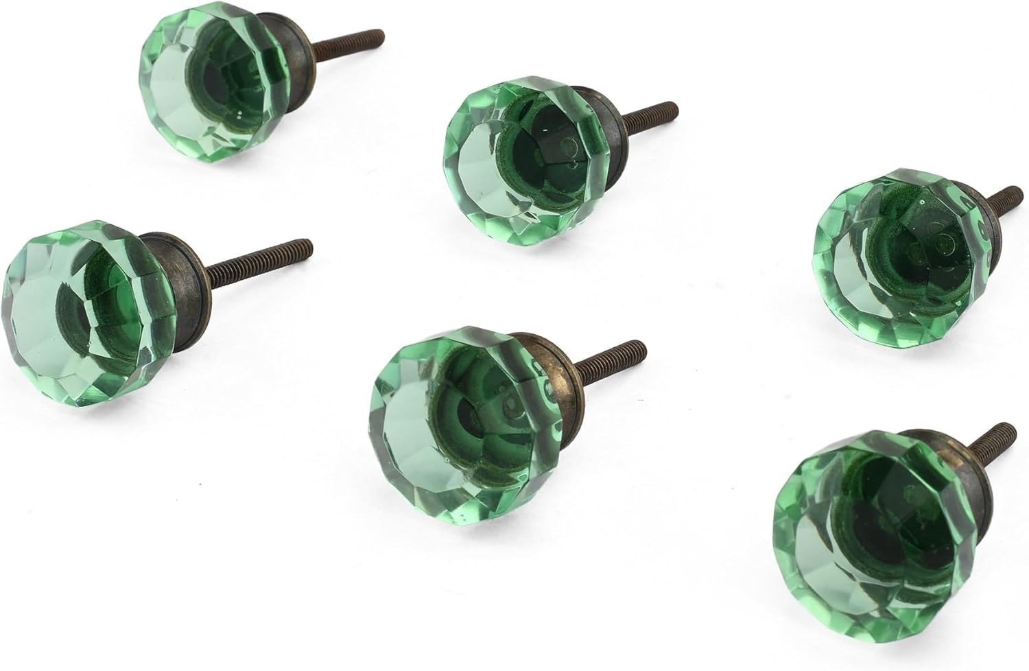 Perilla Home Set of 6 Knobs Glass Athena Knob Modern Decorative Glass Knobs for Home Decor, Kitchen, Cabinet, Hardware, Cupboard, Door, Dresser, Wardrobe and Drawer Pulls Green