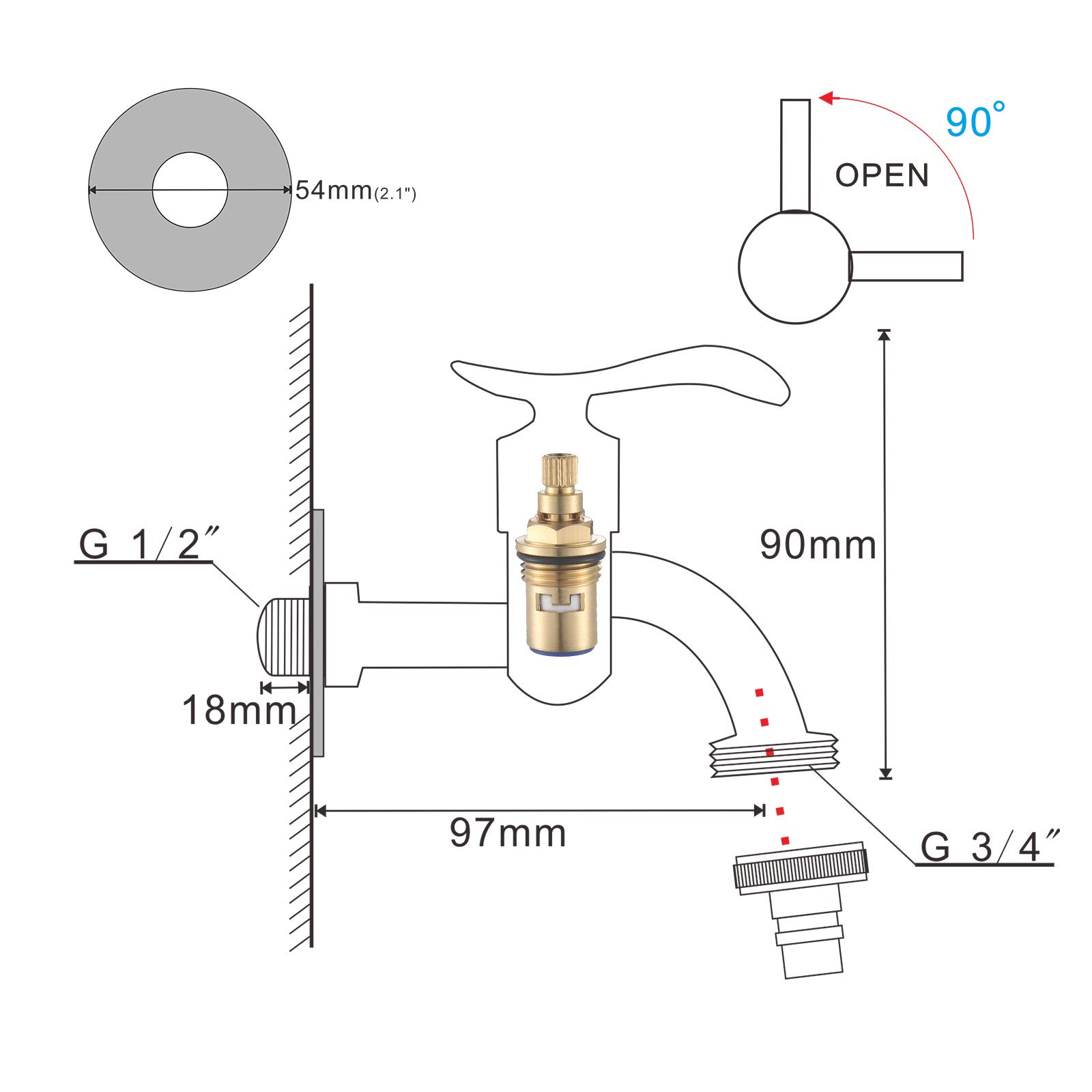 Retro Wall Mounted Brass Faucet for Washing Machine Mop for Pool Garden, Short 1 - Image 3