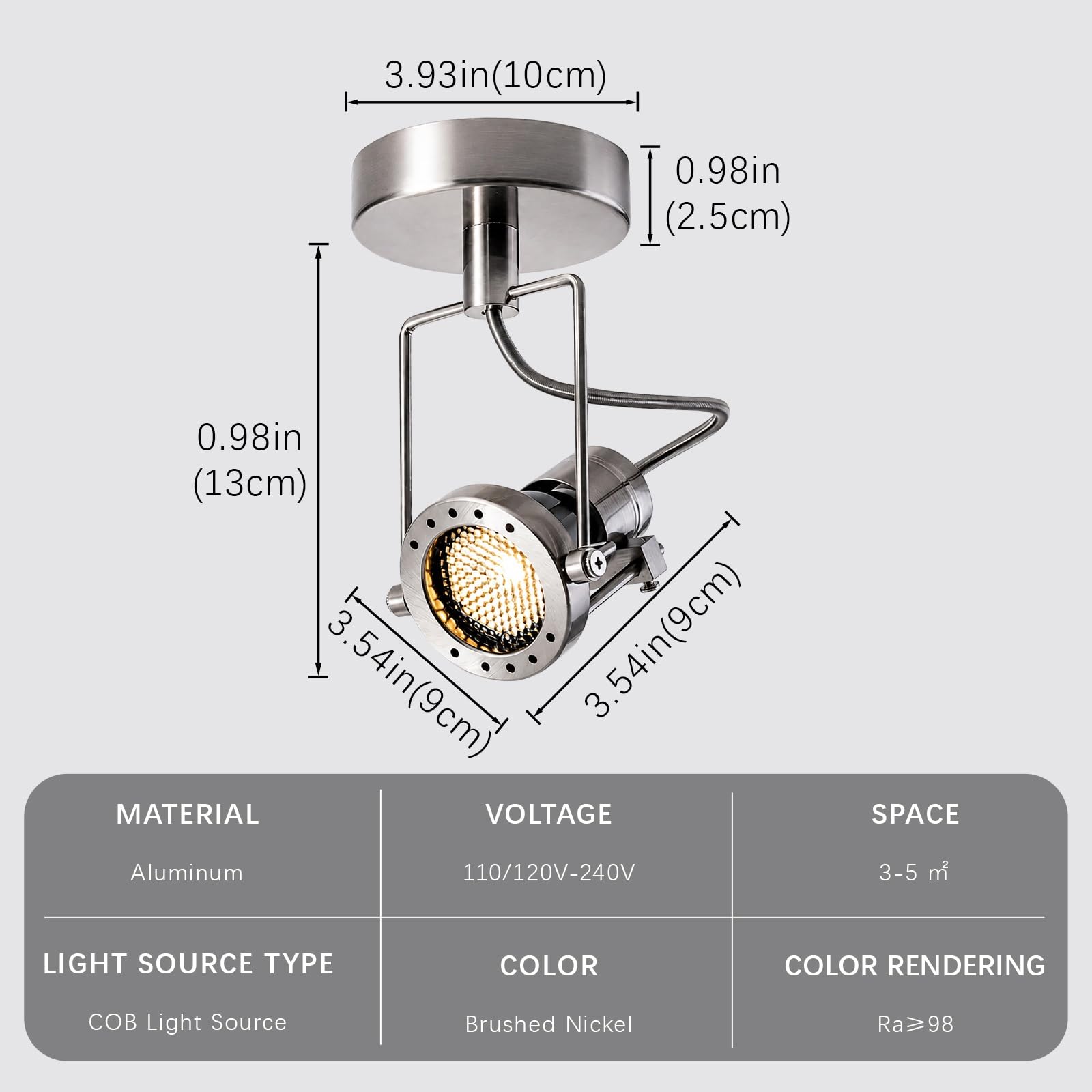Jadssox Verstellbarer Deckenstrahler, halbbündige LED-Spotlampe, gebürstetes Nickel-Finish, 7 W, 3000 K, gerichtete Strahler, Akzentbeleuchtung for Wandkunst, Wohnzimmer, Schlafzimmer