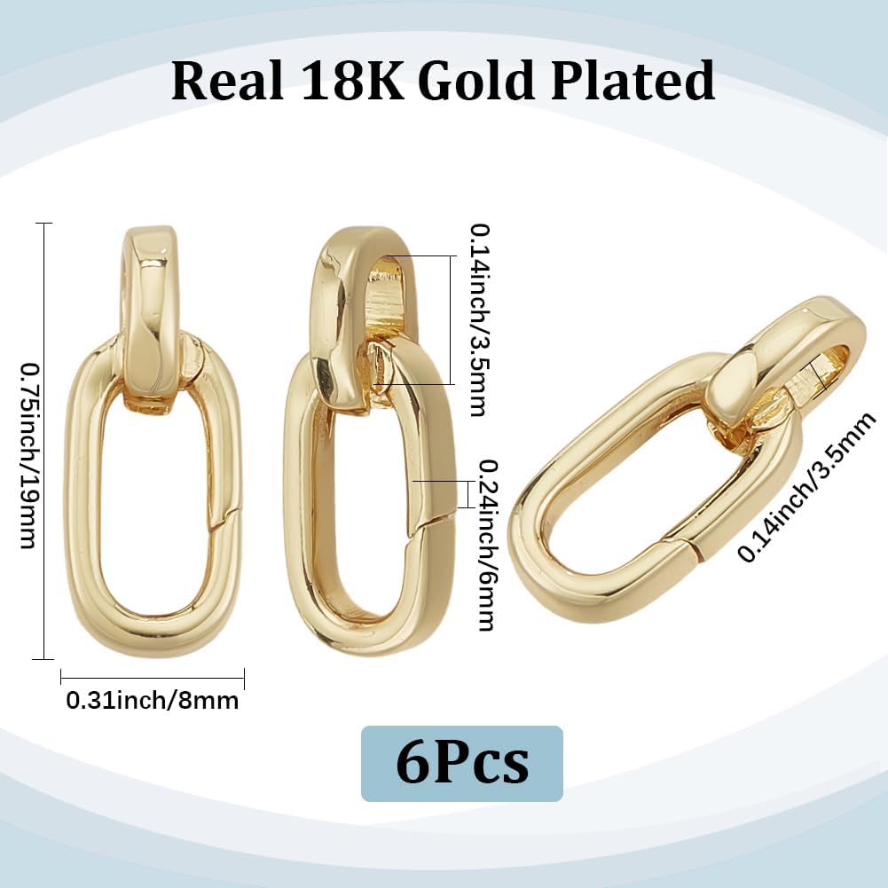 SUNNYCLUE 1 Box 6Pcs 18K Real Gold Plated Spring Gate Rings Rectangle Spring Clip Small Oval Brass Metal Links Snap Trigger Hooks Carabiner Buckles for Jewelry Making Crafts Necklace Bracelets Adults - Image 2