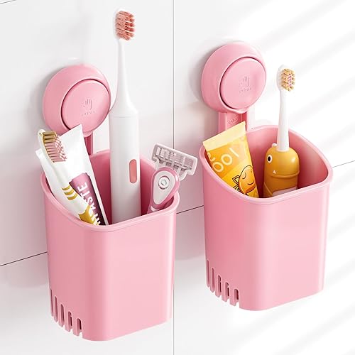 Vista 56 de TAILI Soporte para cepillo de dientes de succión, paquete de 2 unidades, soporte de repuesto para cepillos de dientes de ducha para pared, potente