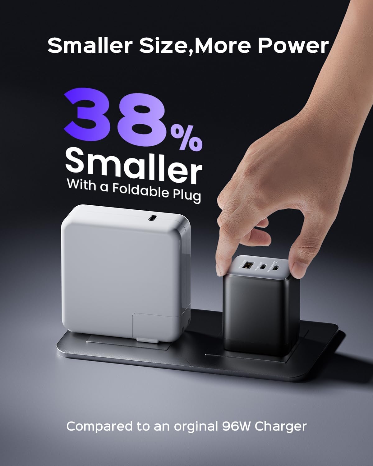 wegear 100W USB C Charger Block with foldable prongs extended