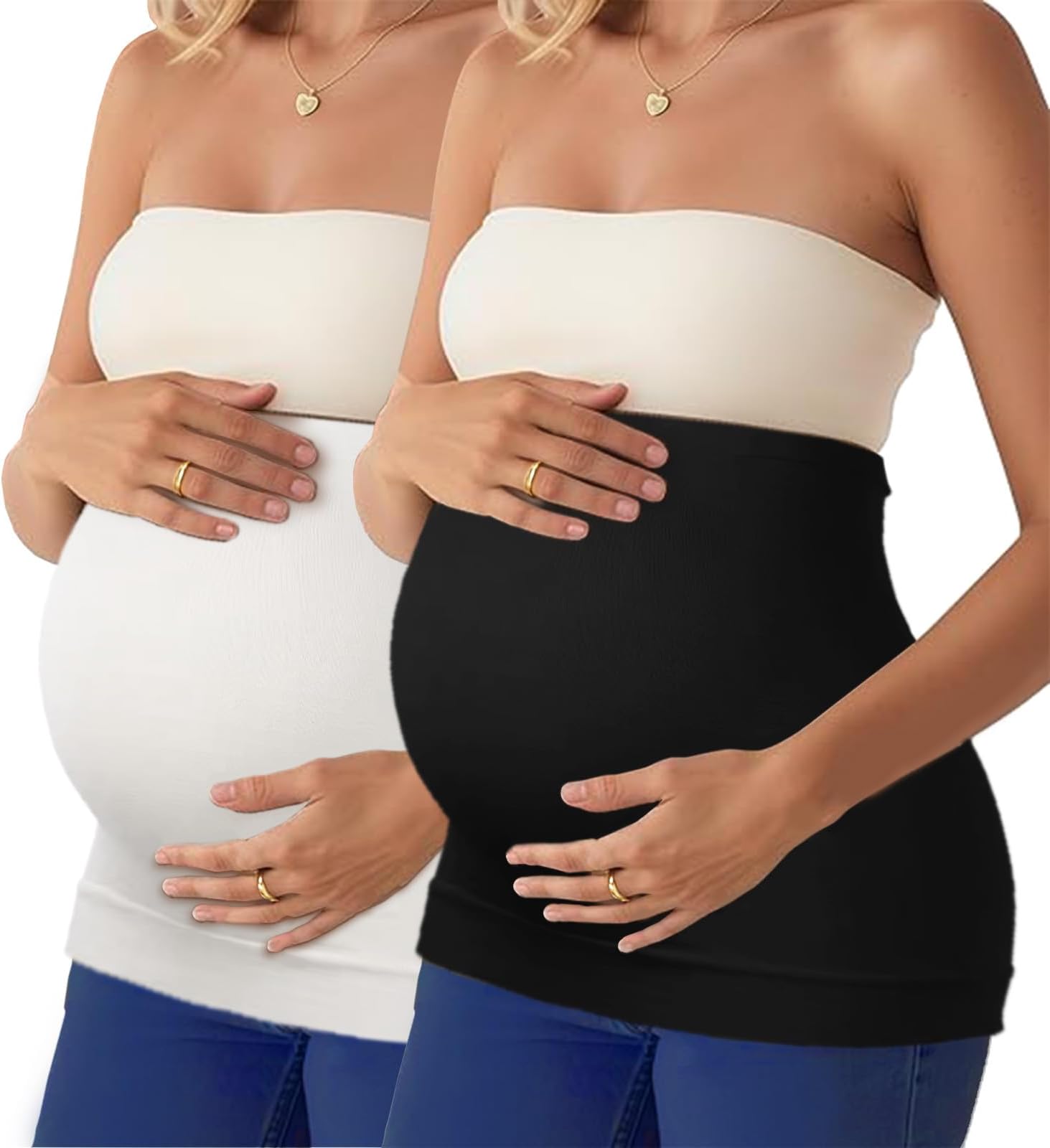 Diravo Womens Maternity Belly Band for Pregnancy Non-slip Silicone Stretch Pregnancy Support Belly Belt Bands…, Black+white, L