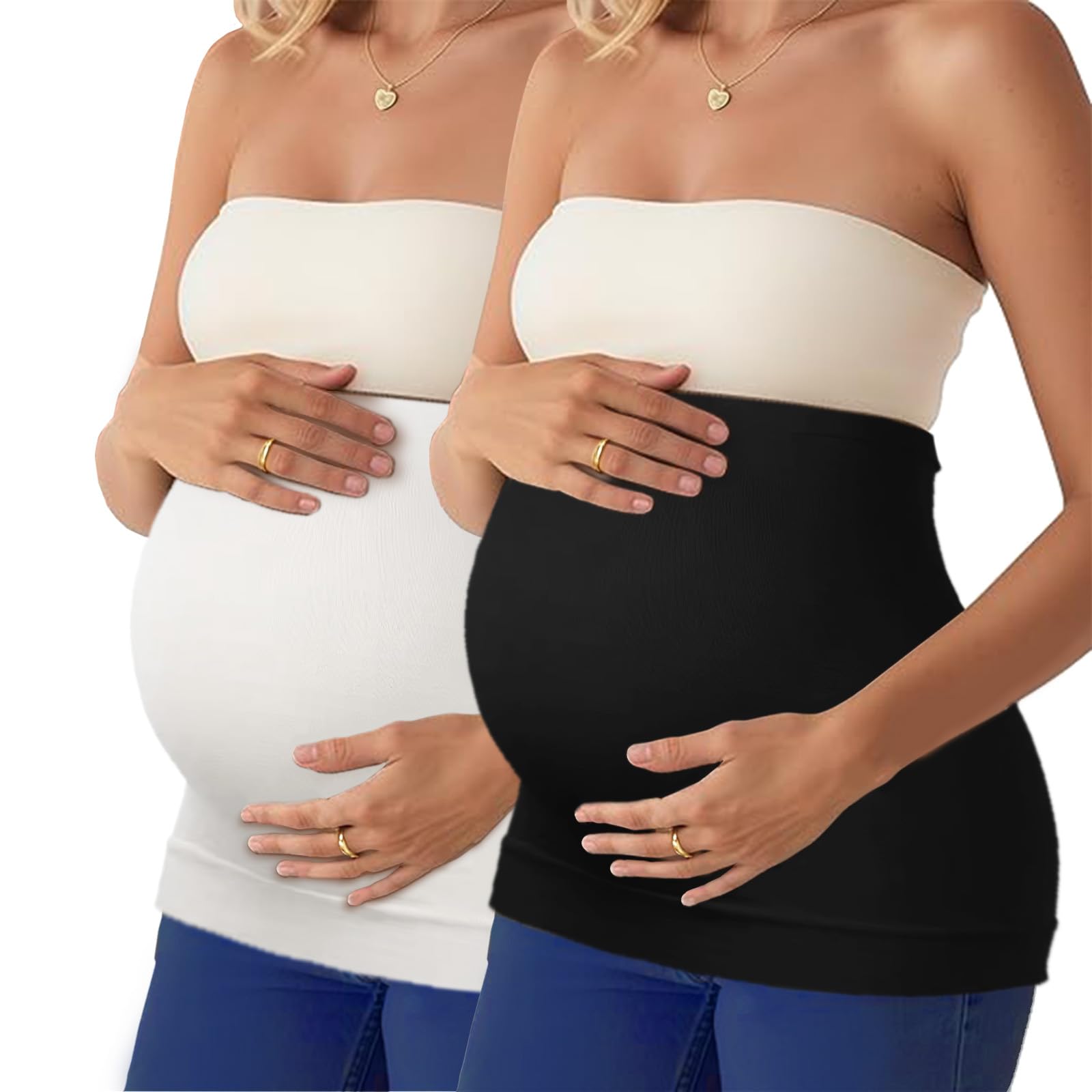 Diravo Womens Maternity Belly Band for Pregnancy Non-slip Silicone Stretch Pregnancy Support Belly Belt Bands Black White M