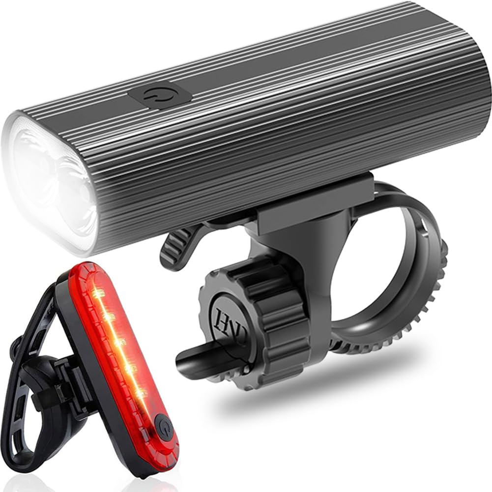 USB Rechargeable Bike Front Light with Back Light set,Super Bright Bicycle Light,Bike Headlight and Taillight,3+5 Light Modes,IPX5 Waterproof，Aluminum alloy bicycle lights