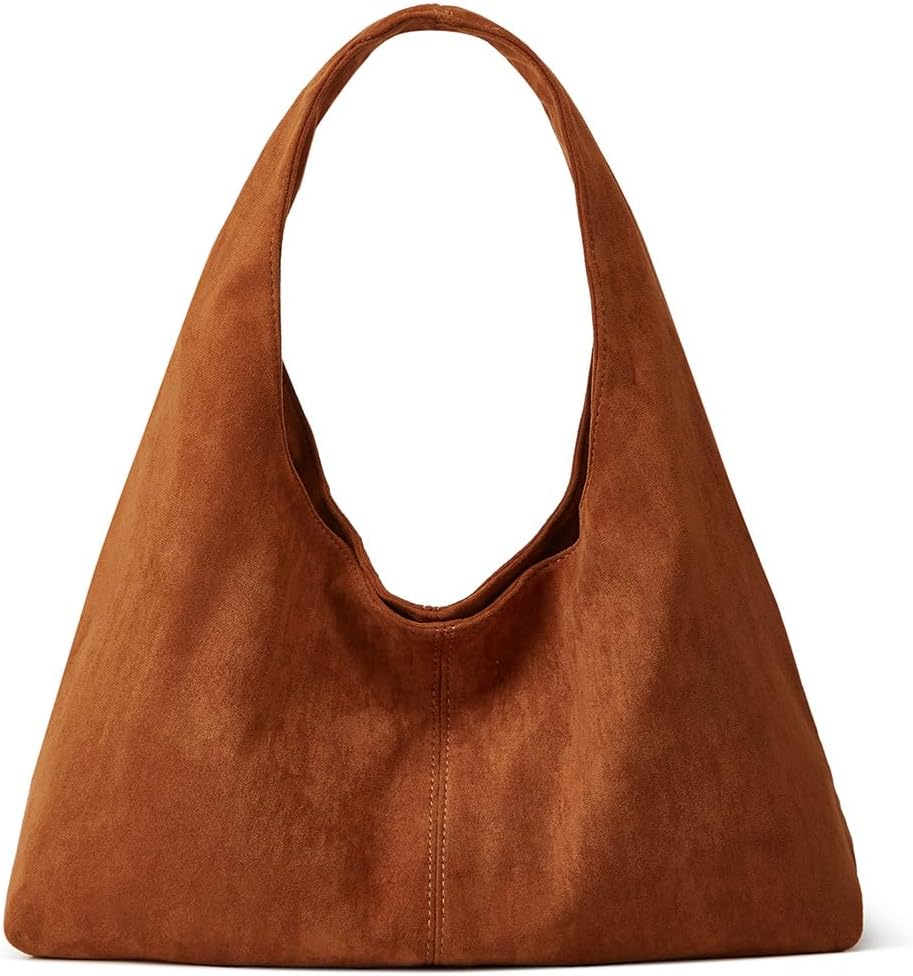 Women's Suede Tote Bag Retro Crescent Shoulder Bag Trendy 2025 Suede Handbag Underarm Purse Work Bag Dumpling Bag