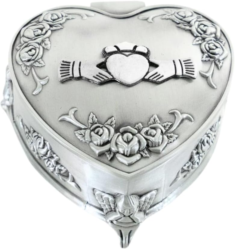 Briomhar Irish Celtic Jewelry Box - Pewter Heart Shaped Claddagh Box Made in Ireland