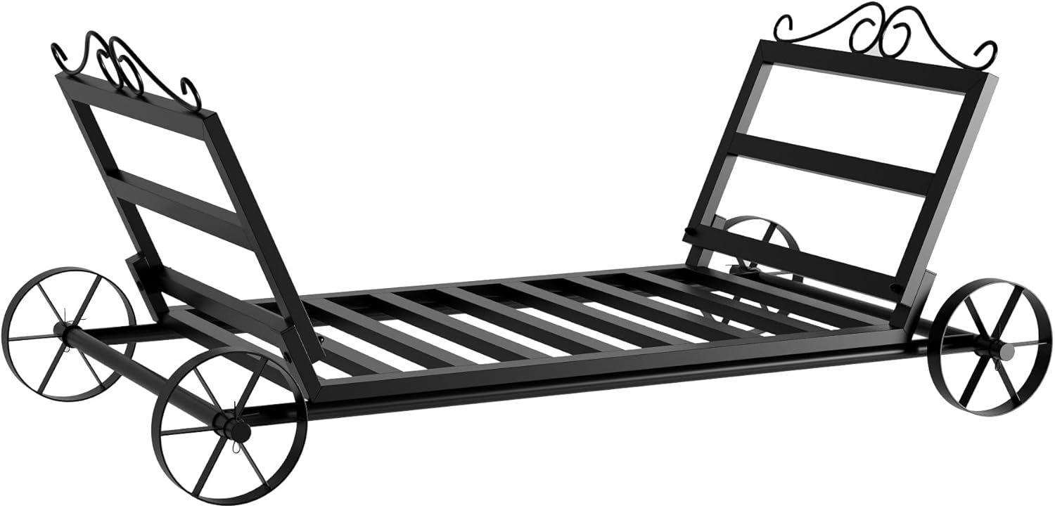 Lovinouse Firewood Rack Outdoor Indoor with Wheels, Heavy Duty Metal Firewood Carrier, Stable Fire Wood Rack for Outdoor Storage, Large Fire Wood Storage Log Holder for Fireplace Patio,Firepit, Black