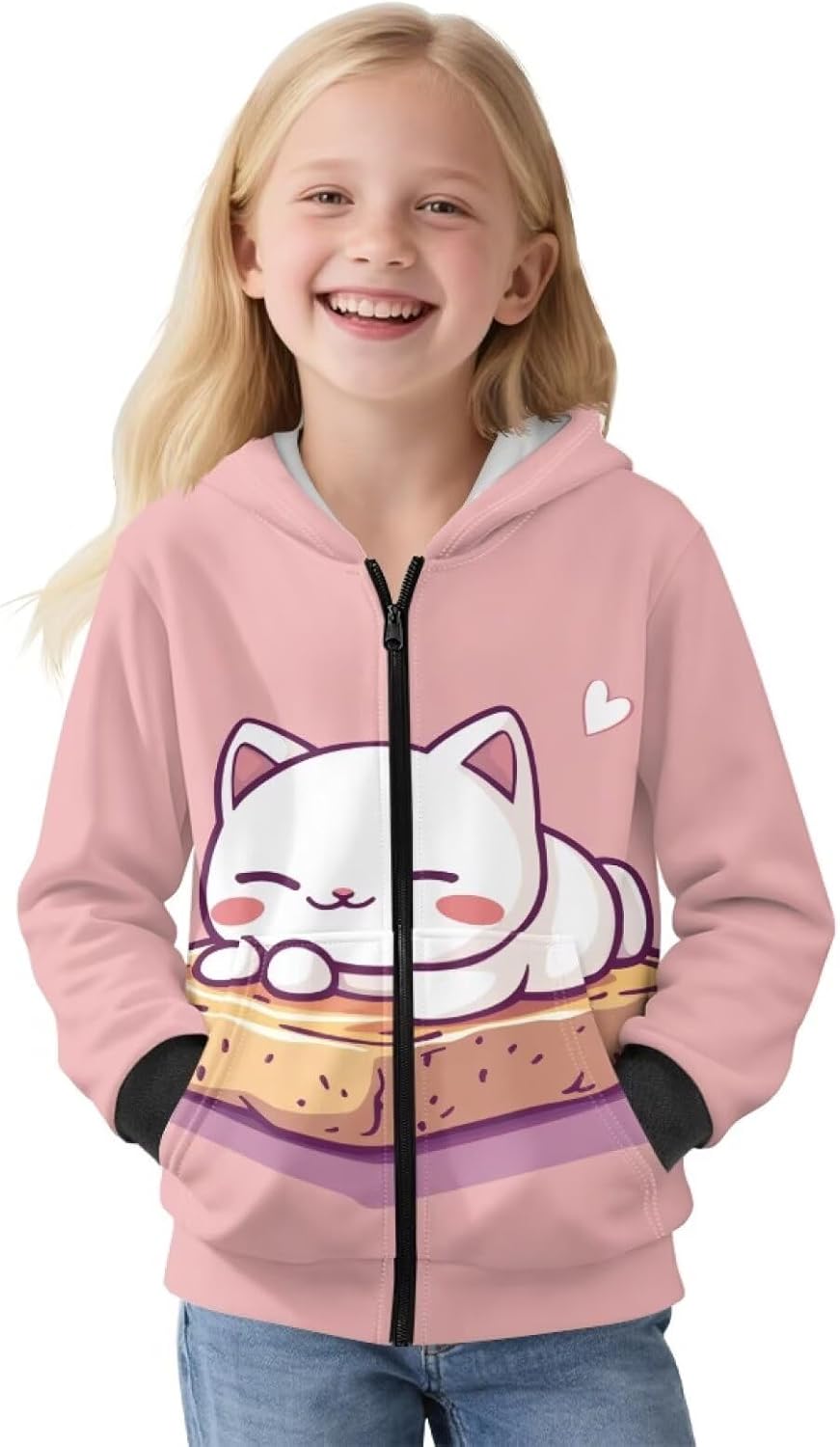 Cute Hoodie for Girls Zip Up Sweatshirts for Teen Girls Winter Jackets for School Kawaii Clothes with Pockets 6-16