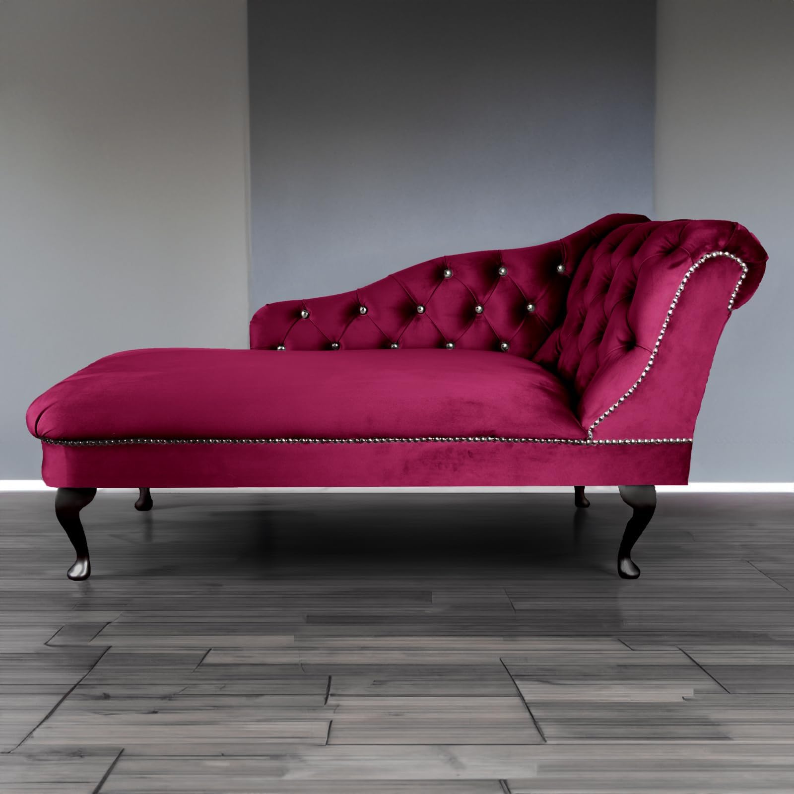 RegentTufted Chaise Lounge Sofa & Seating Handmade Velvet Living Room Bedroom Hallway Black Accent Chair (Right Hand, Fuschia)