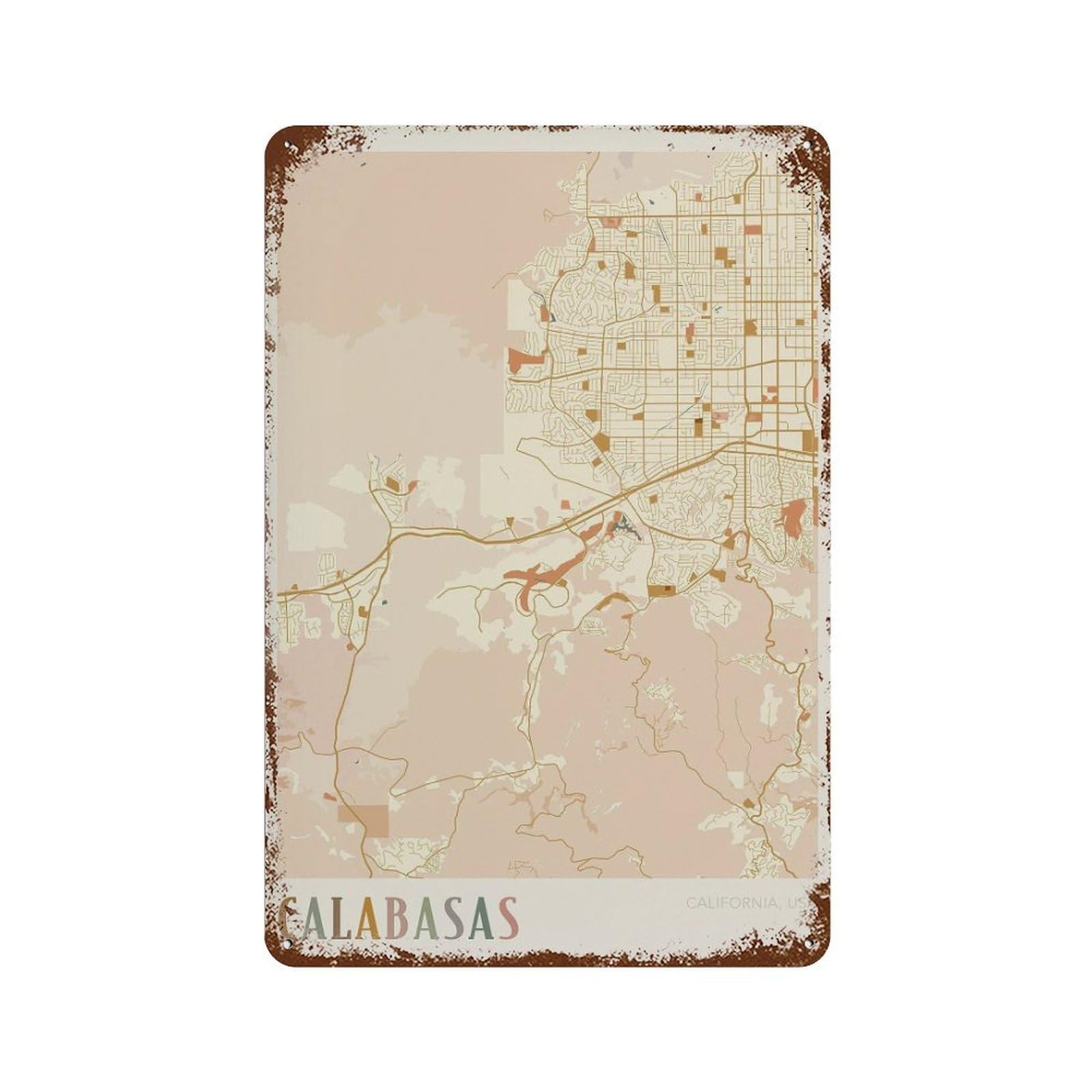 xiaoxiaoshen Calabasas Map California Travel Gift Boho Housewarming (2) Wall Decor Art Metal Tin Poster Modern Home Decor Art Home Bar Shop Decorations Vintage Sign 30x20cm