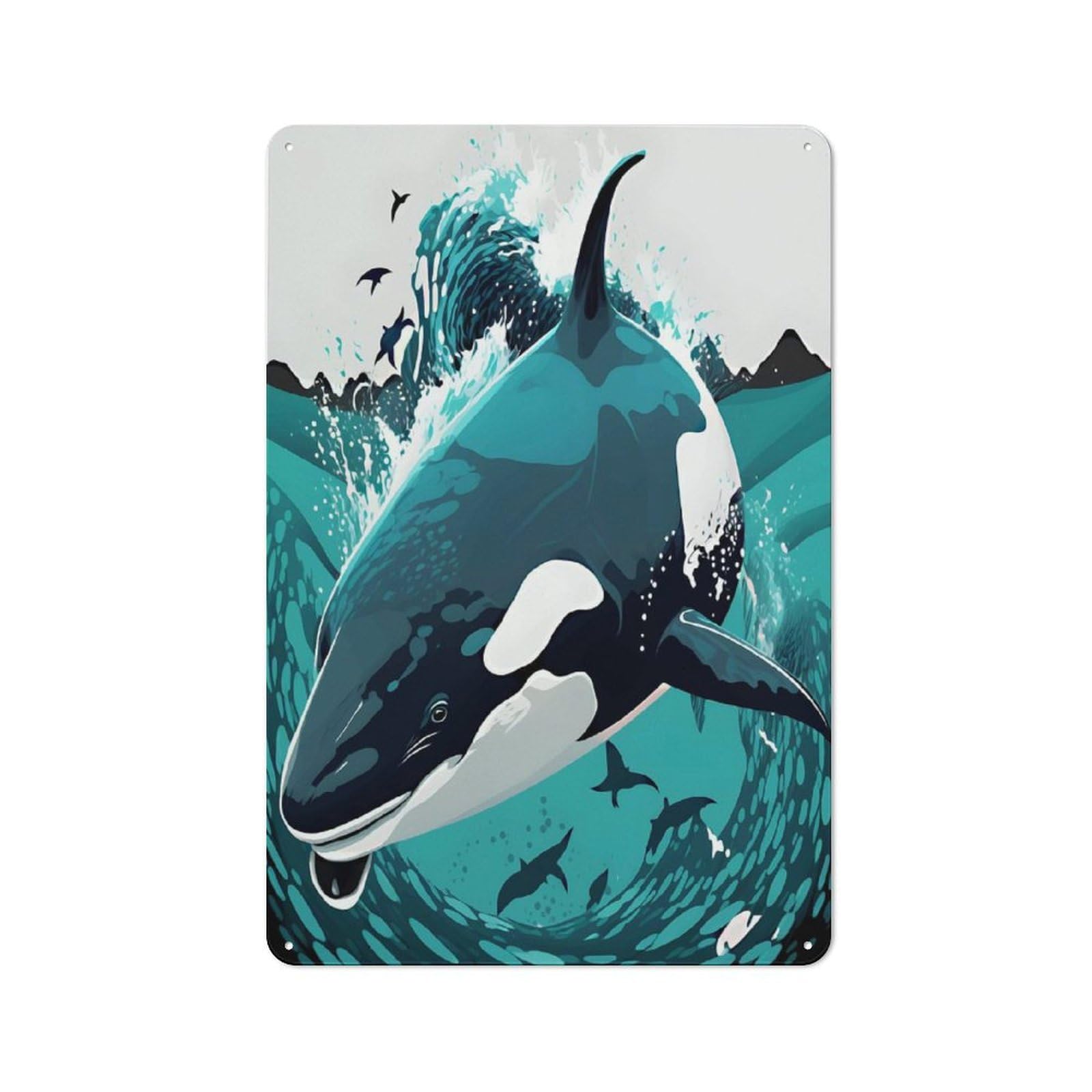 Junmoney Orca Whale Printed Metal Sign 30X20cm For Guest Room Or Hallway, Suited To Home Decor Collectors