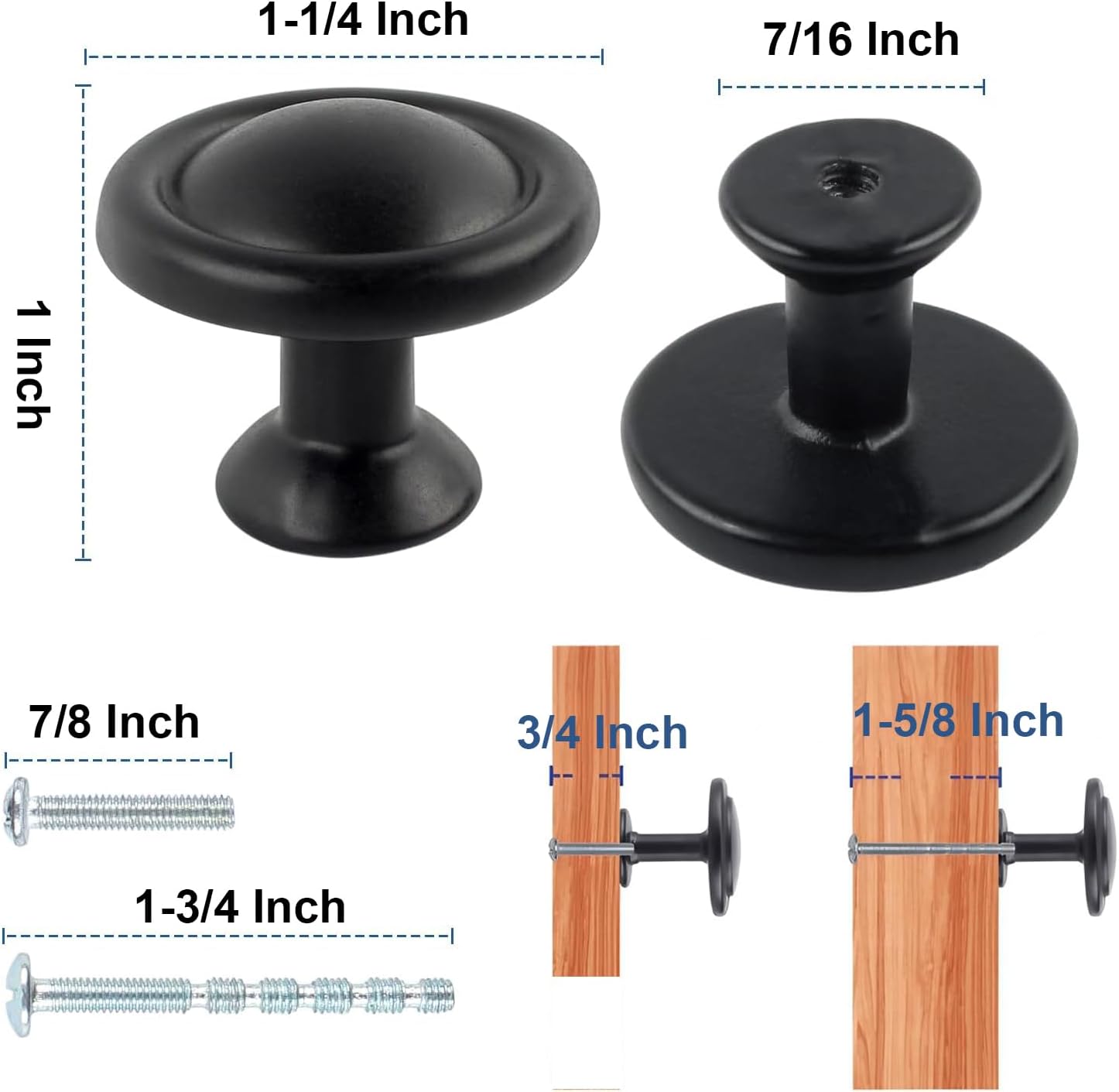 TamBee Cabinet Knobs 30 Pack Matte Black Round Drawer Pulls 1-1/4 Inch Aluminum Drawer Handles Door Hardware for Dresser Cabinets Kitchen